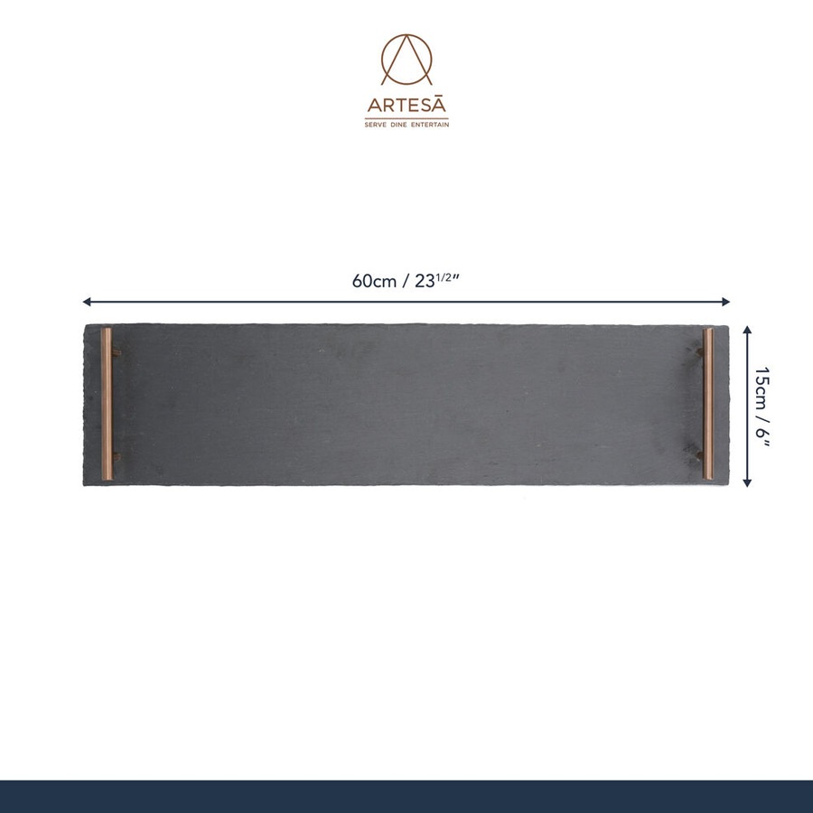 Artesa Rustic Slate Rectangular Serving Platter w/Copper Handles 60x15cm