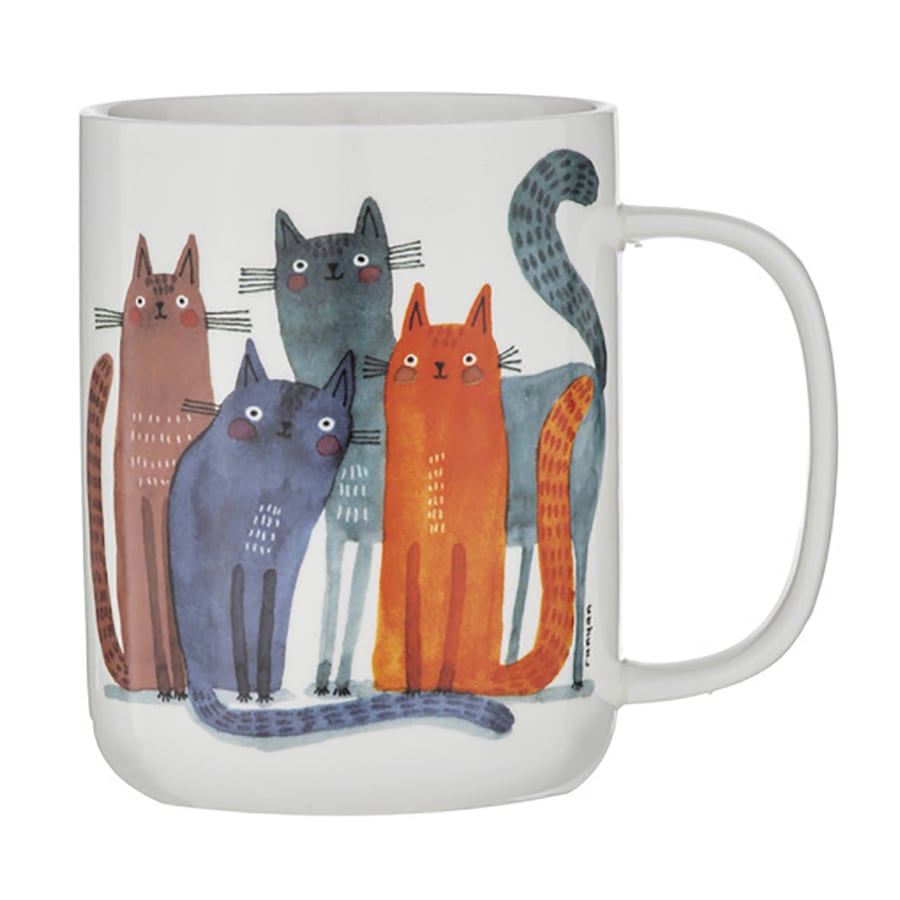 Ashdene Quirky Cats Four Friends Coffee Drinking Cup Mug 400ml New Bone China