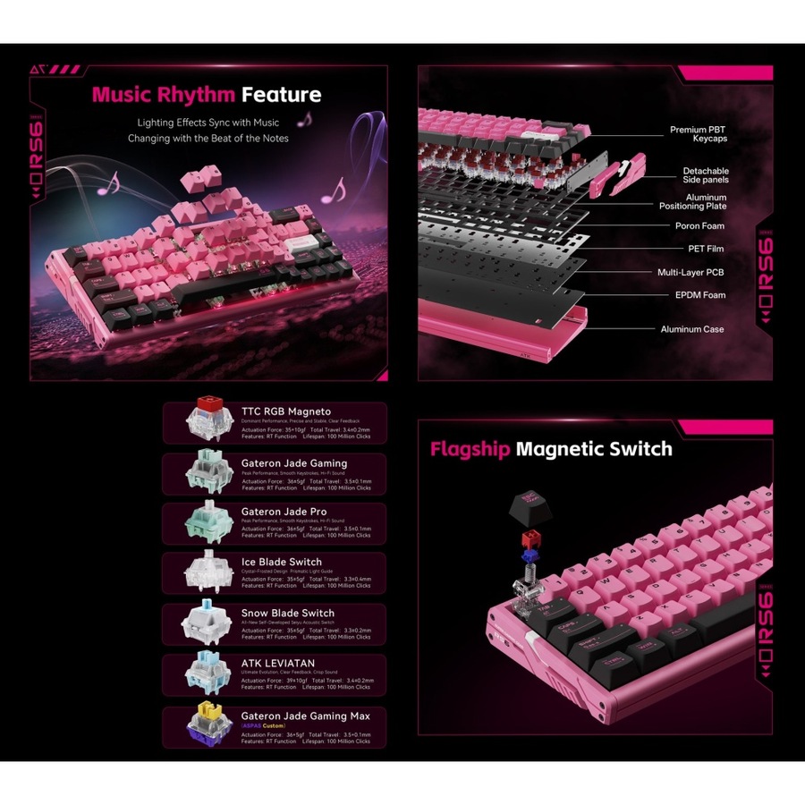 ATK RS6 Wired Aluminum Hall Effect Keyboard TTC RGB Rosy Fairy
