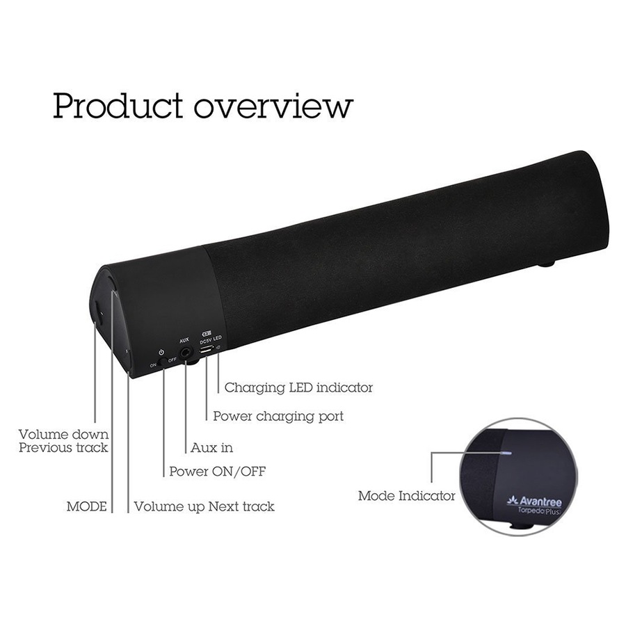 Avantree Torpedo Plus Wireless/Bluetooth Speaker Aptx Mini Audio Sound Bar Black