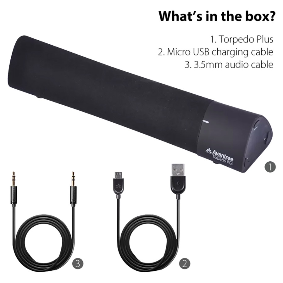 Avantree Torpedo Plus Wireless/Bluetooth Speaker Aptx Mini Audio Sound Bar Black