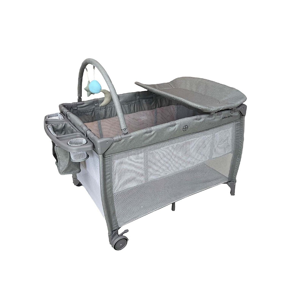 Buy Babystudio 8 in 1 Portacot Play Yard Travel Cot Crib w Toy Bar Mattress Grey MyDeal