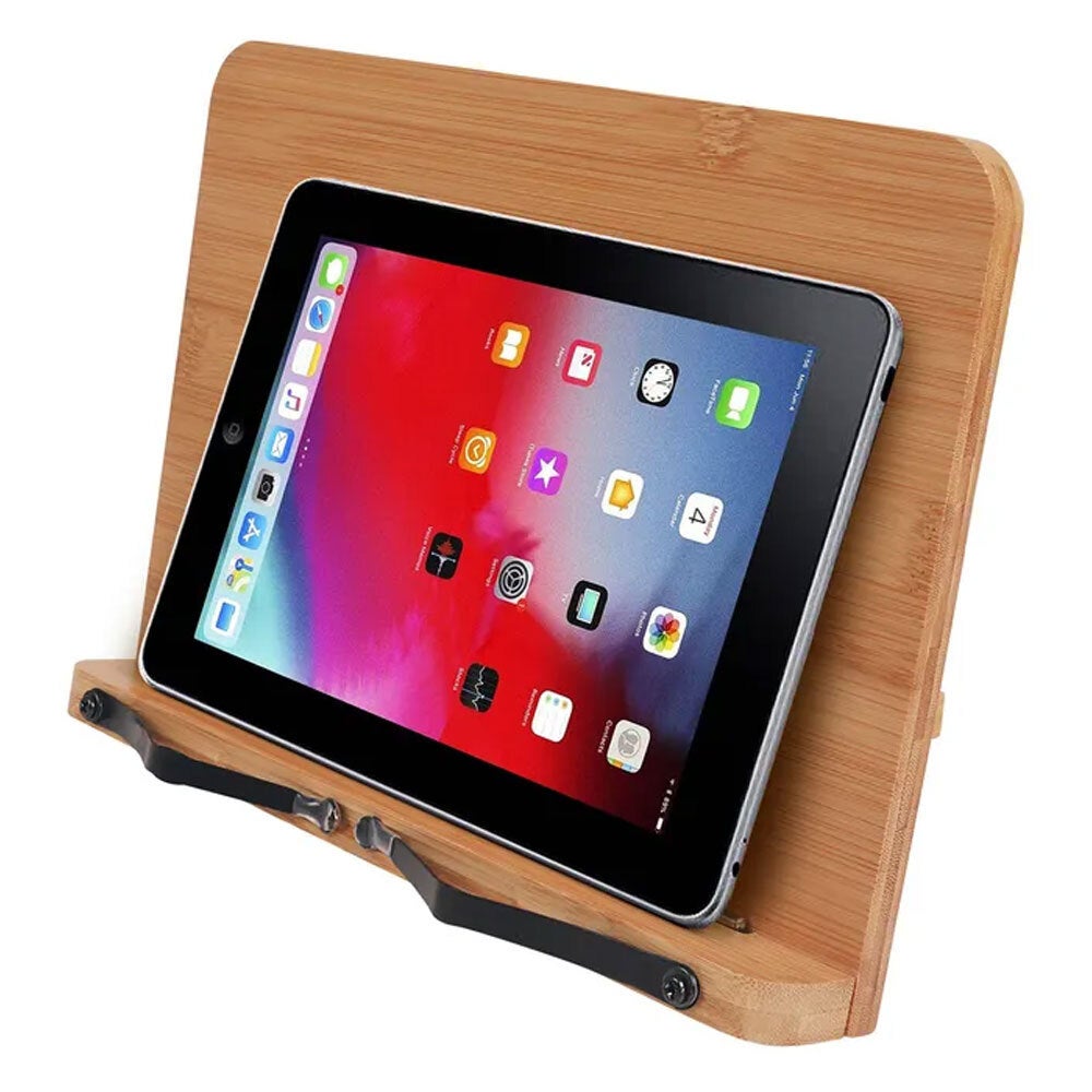 Bamboo 28x20cm Adjustable Stand Holder Organiser Rack for Book/iPad Tablet Brown