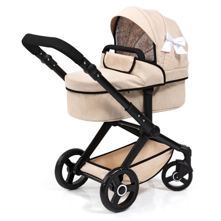 Bayer XEO Doll Pram Pretend Play Kids Stroller Beige with Black Frame & Trim
