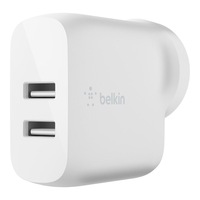Belkin 24W Dual USB-A Wall Charger Plug Adapter for Apple iPhone/Samsung White