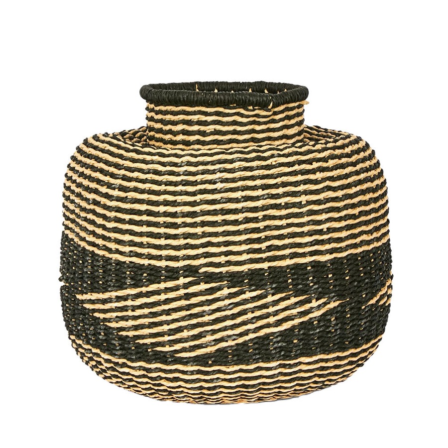 Belle Bari Paper Rope Handwoven Decorative Storage Basket 15x34cm Black/Natural
