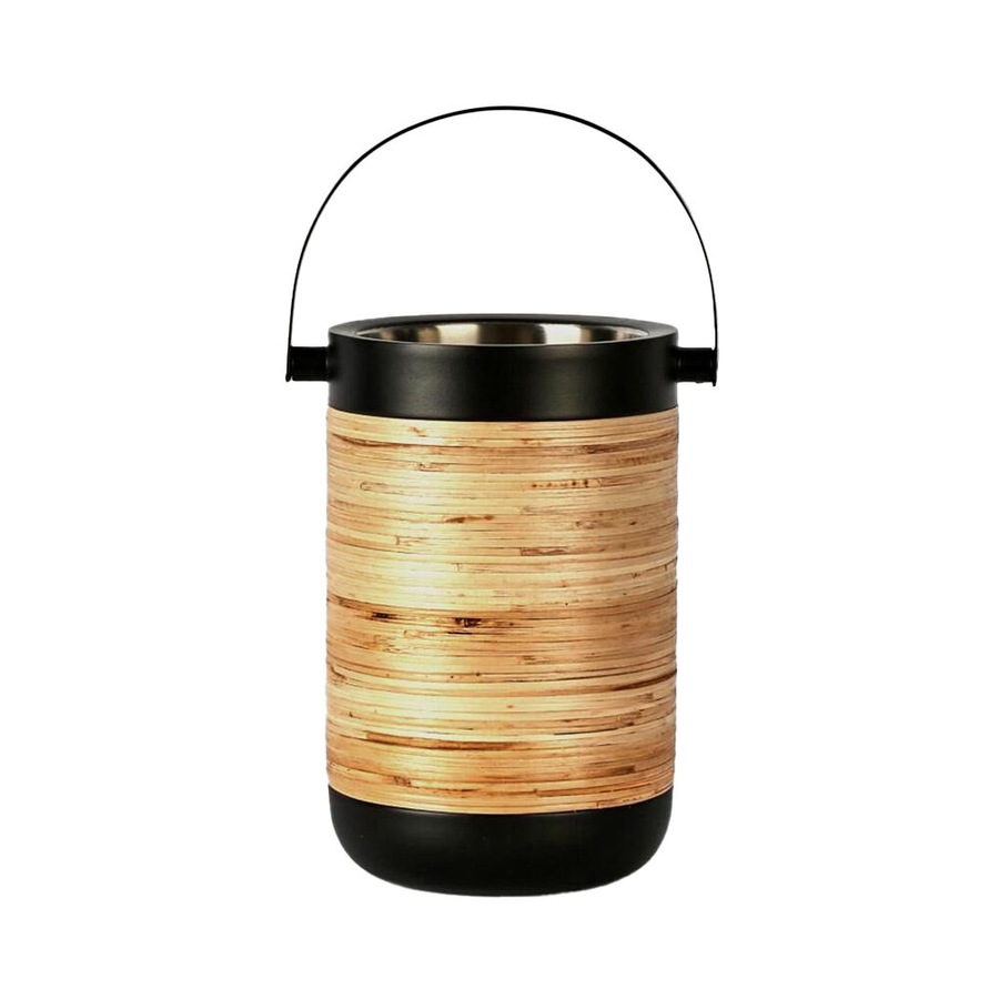 Belle Plantation Stainless Steel Wine Cooler/Chiller 12x21cm Black & Rattan