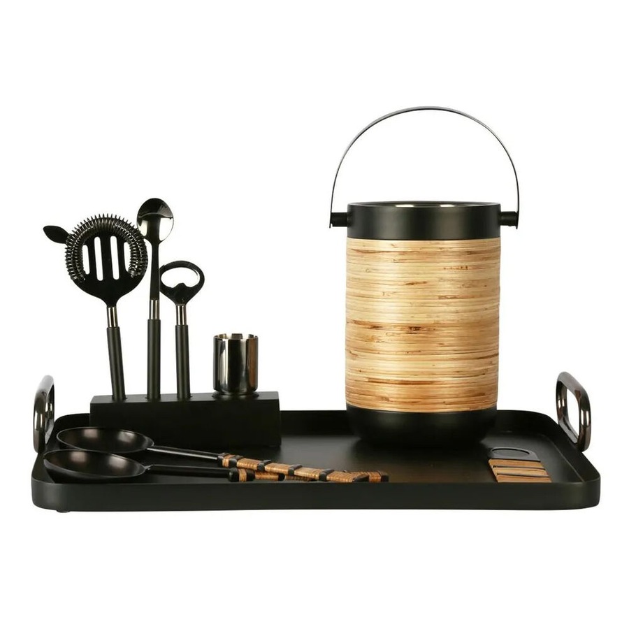 Belle Plantation Stainless Steel Wine Cooler/Chiller 12x21cm Black & Rattan