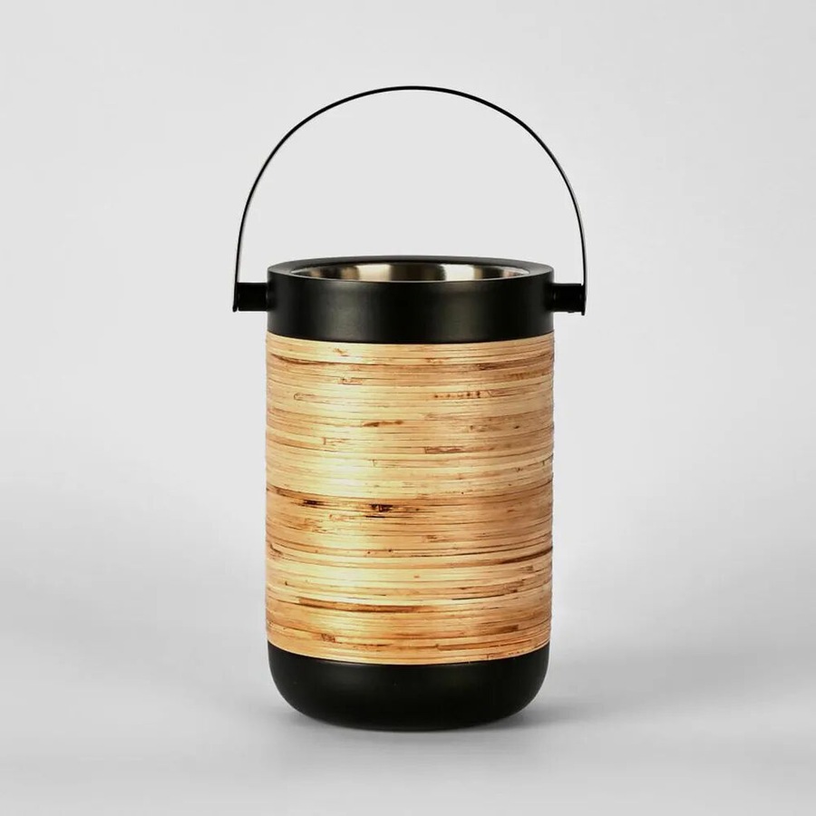 Belle Plantation Stainless Steel Wine Cooler/Chiller 12x21cm Black & Rattan