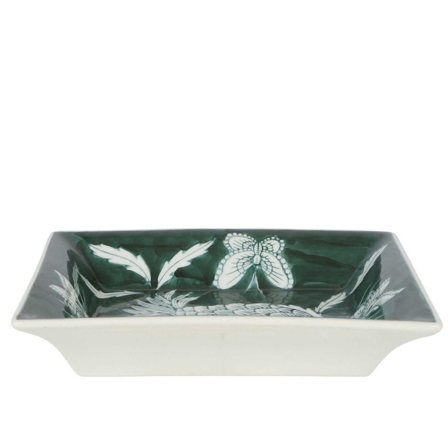 Belle Thistle Porcelain Decorative Trinket Dish Rectangle 20x16cm Green/White