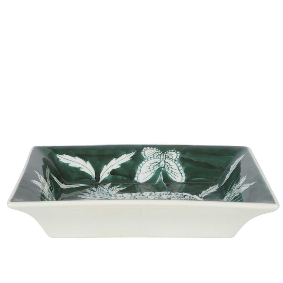 Belle Thistle Porcelain Decorative Trinket Dish Rectangle 20x16cm Green/White