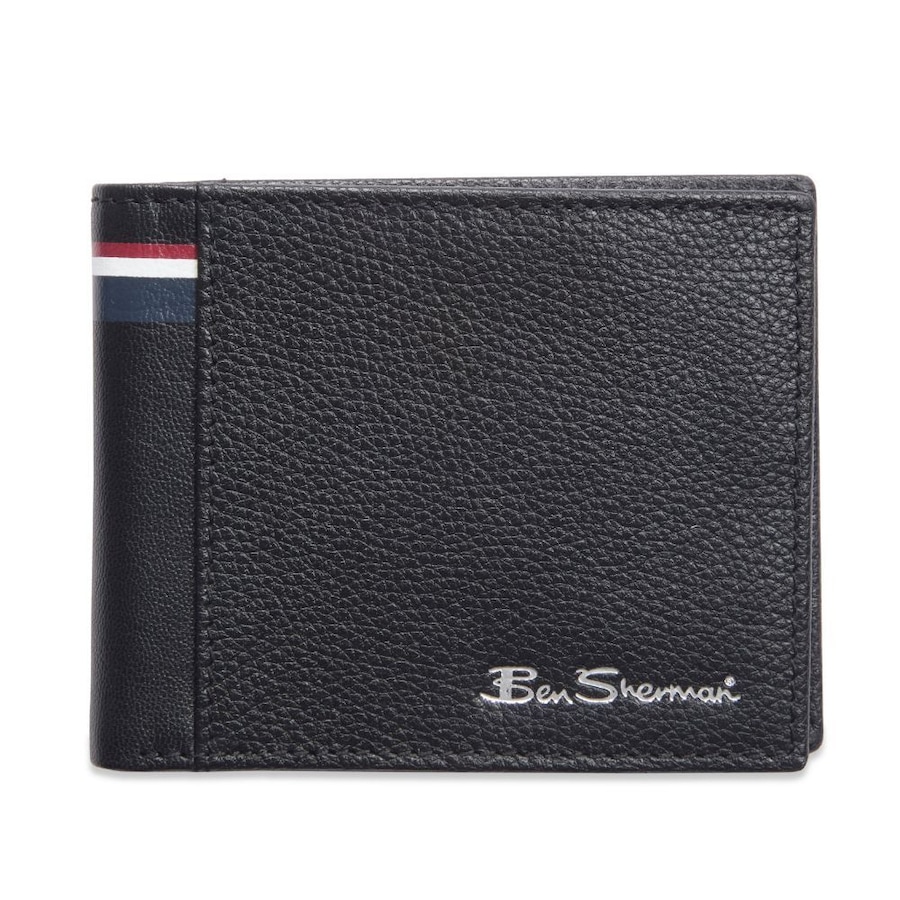 Ben Sherman Bi-Fold Wallet Bill/Money Men's Organiser w/ Spine Print Black