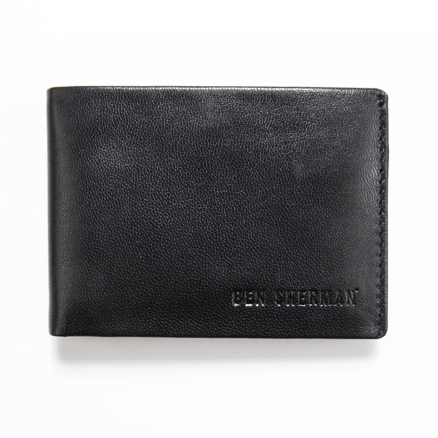 Ben Sherman Men's Leather Trifold Wallet Money/Cash Holder w/ ID Window Black