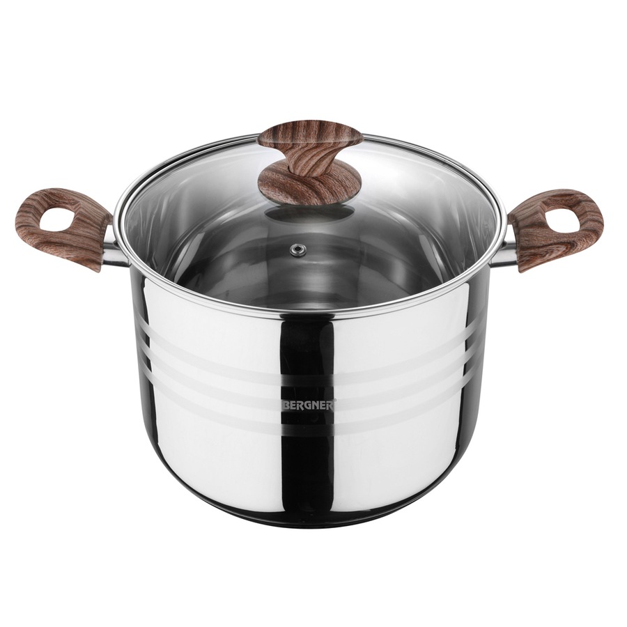 Bergner Granito Stainless Steel 30cm/12L Stockpot w/ Glass Lid Stew Pot Silver