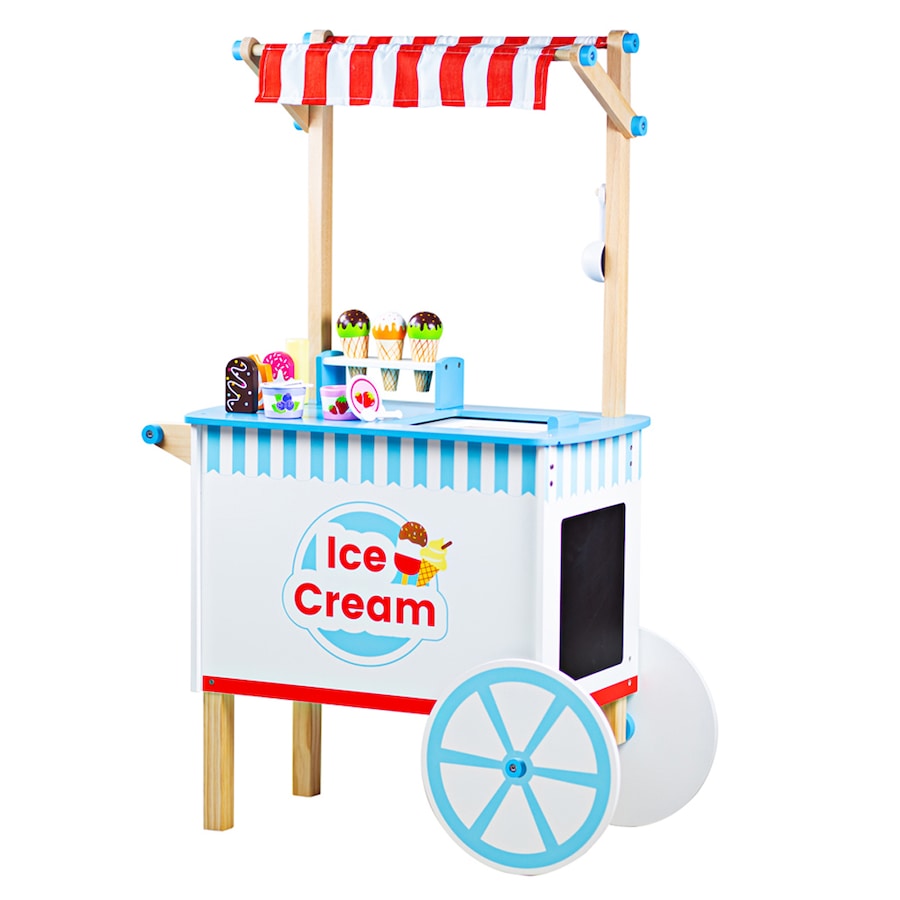 Bigjigs Toys Ice Cream Cart Wooden Toy Kids Fun Interactive Pretend Play Set 3+