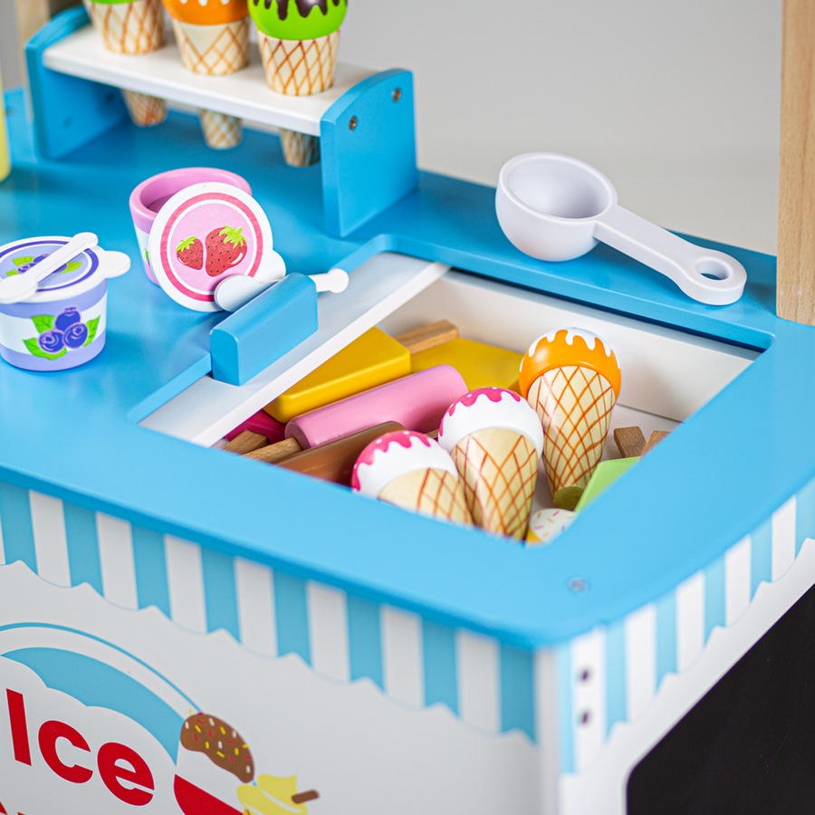 Bigjigs Toys Ice Cream Cart Wooden Toy Kids Fun Interactive Pretend Play Set 3+