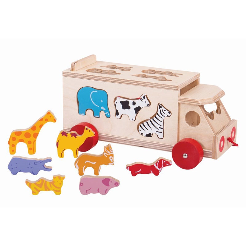 Buy Bigjigs Toys Shape Sorter Lorry w/ 10 Wooden Animals Kids