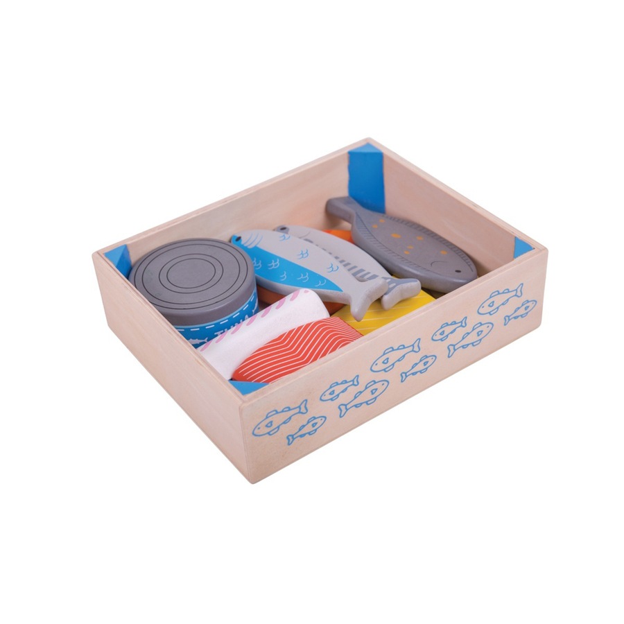 Bigjigs Toys Wooden Fish Crate Kids/Children Kitchen Fun Pretend Play Toy 18m+