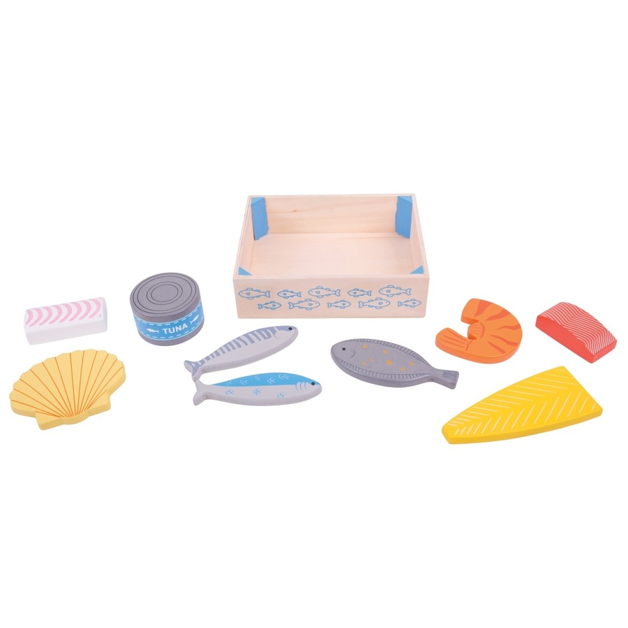 Bigjigs Toys Wooden Fish Crate Kids/Children Kitchen Fun Pretend Play Toy 18m+
