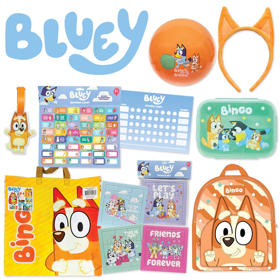 Bingo Showbag for Bluey Fans with Backpack, Bento Box, Ball - 3y+