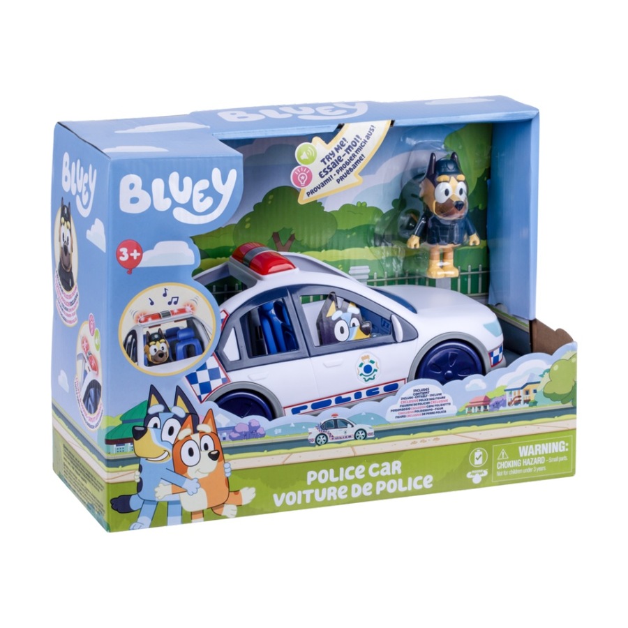 Buy Bluey Feature-Packed Kids Police Car W/ Policeman Figure & Sticker ...