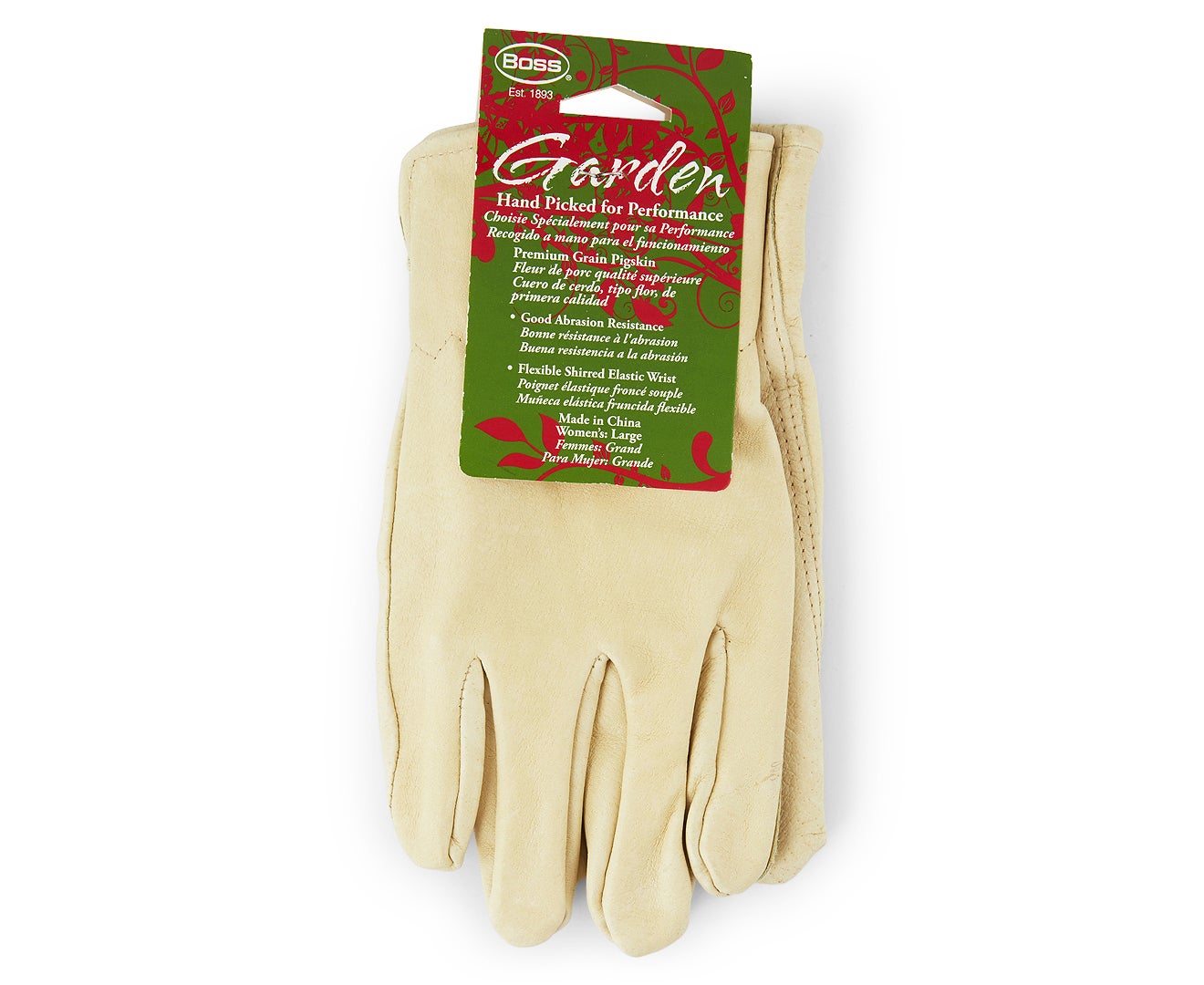 Boss Women's Large Leather Gardening Multipurpose Gloves W/ Shirred Wrist Cream