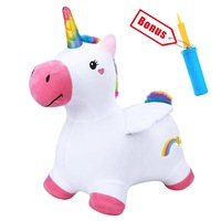 Bouncy Pals Inflatable Ride-On Plush Unicorn w/ Pump Toddler Riding Toy 18m+