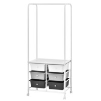 Boxsweden 6 Drawer 115cm Metal Trolley Storage w/ Garment Rack/Wheels White