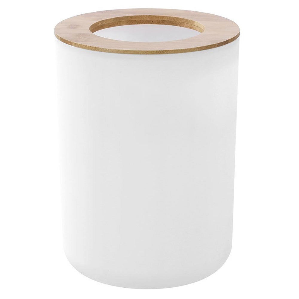 Boxsweden Bano 6L Bathroom Waste/Garbage Bin 26cm Bamboo Top Trash Can White