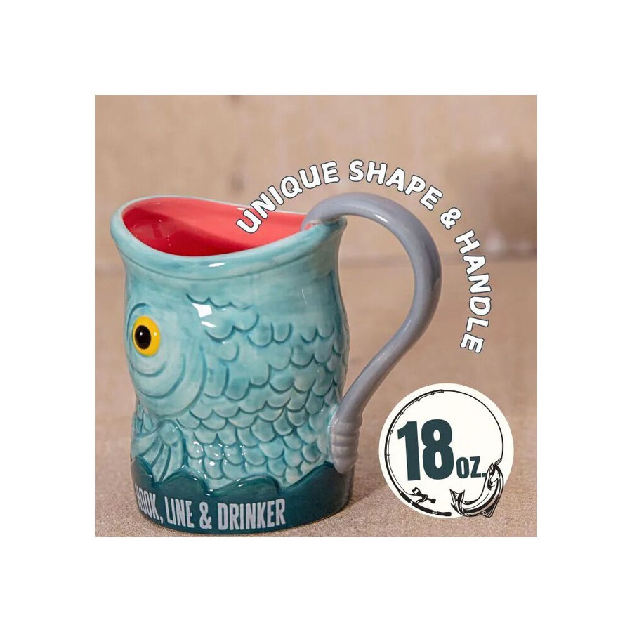 Boxer Gifts "Hook, Line and Drinker' Fish Novelty Coffee Mug 18oz