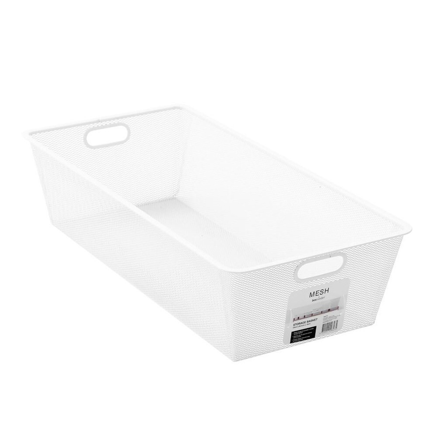 Boxsweden 65.5cm Metal Mesh Storage Basket Wardrobe/Kitchen/Office Organiser WHT