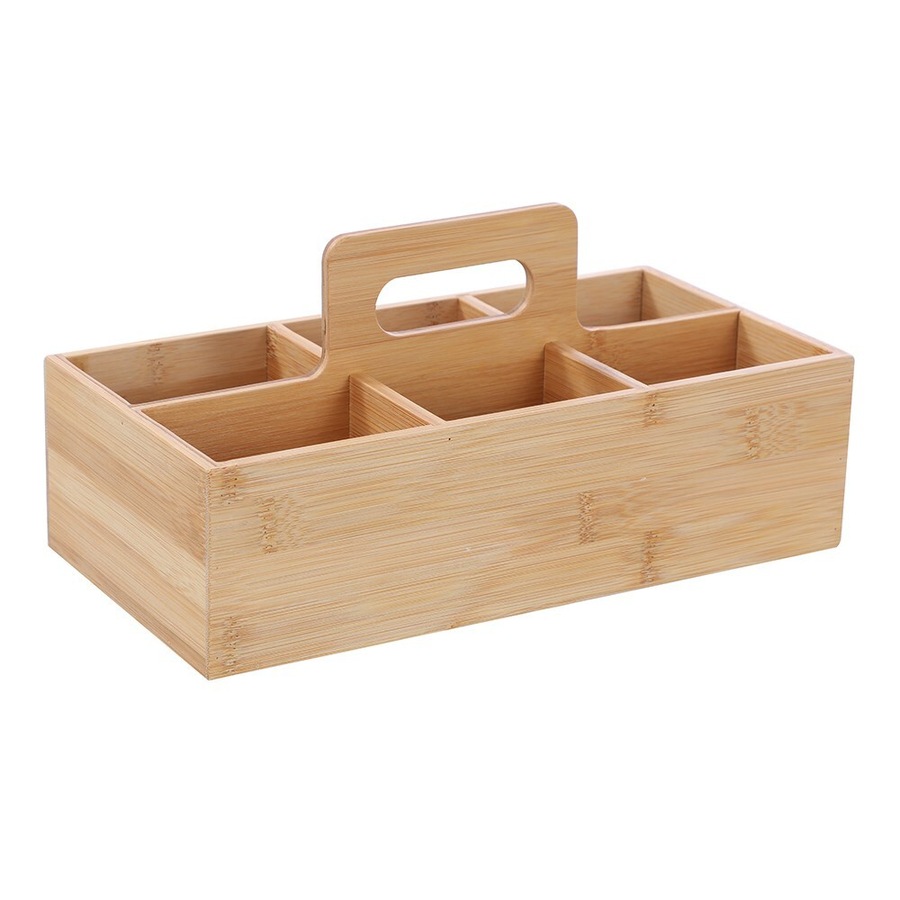 Boxsweden Bamboo 6-Section Storage Caddy 30x15cm Organiser w/ Carry Handle Brown