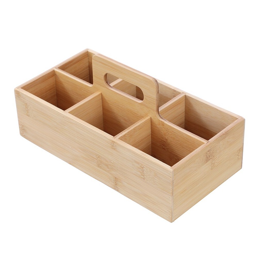 Boxsweden Bamboo 6-Section Storage Caddy 30x15cm Organiser w/ Carry Handle Brown