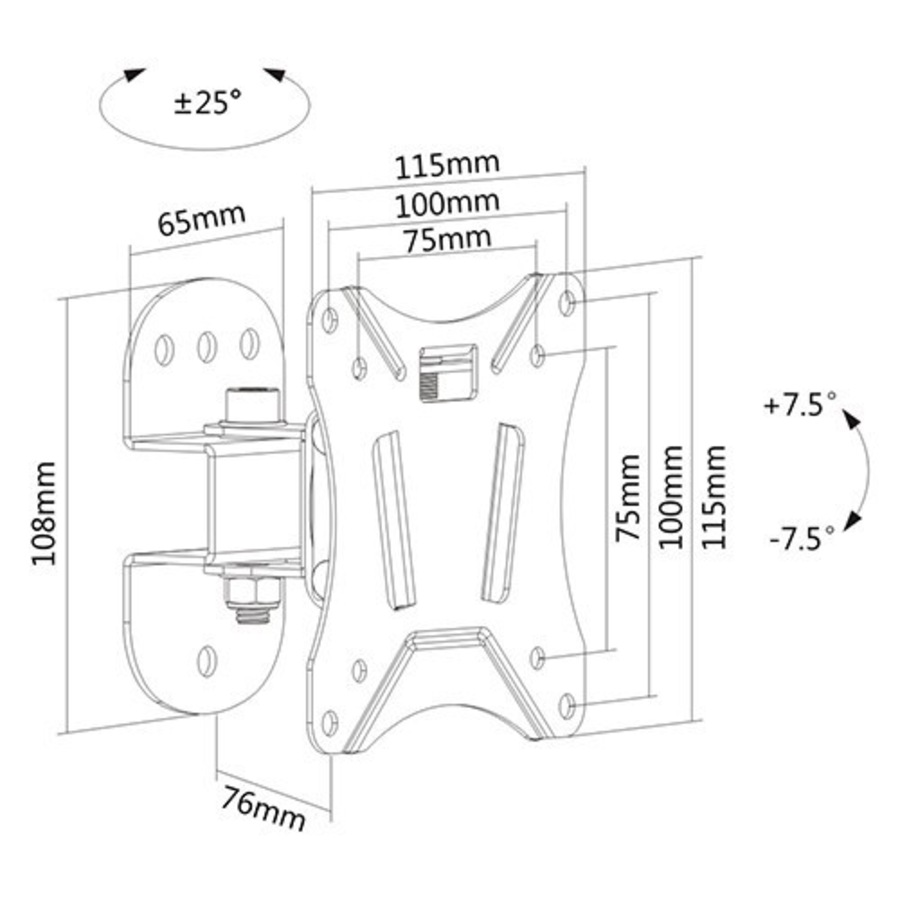 Brateck 13"-27" LCD TV Wall Mount Bracket Fixed Economy Pivot VESA 75mm/100mm