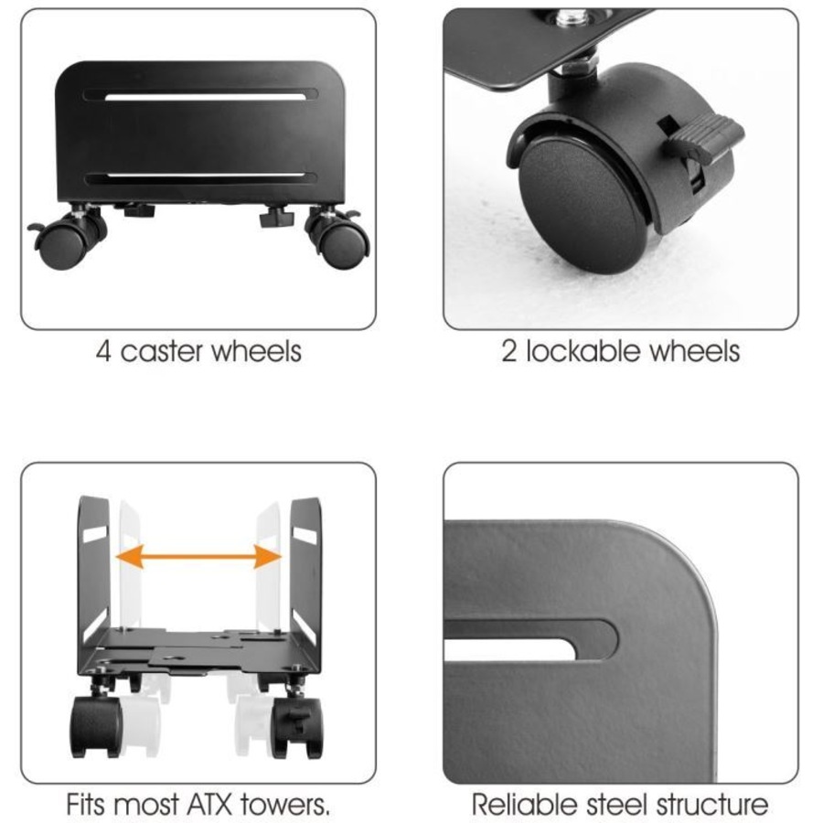 Brateck Black Mobile Stand f/Most Atx Cases 119-209mm Computer/Tower/Desktop