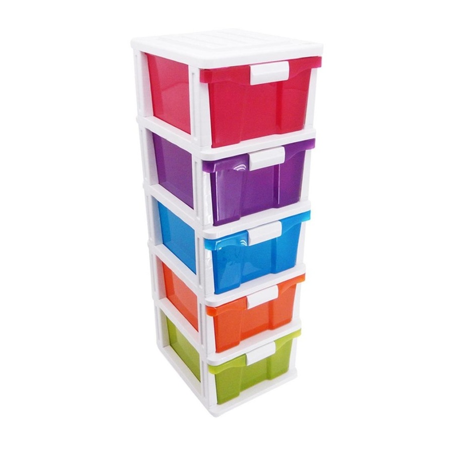 Buy Braz Plastic Stackable 5 Drawer Comp Storage Organiser Multi Colour ...