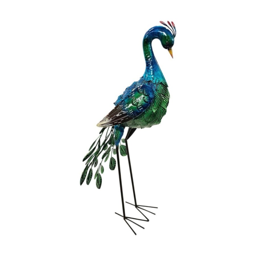 Bronrob Hand-Painted Metal Peacock Garden Decor Ornament 65x23x32.5cm