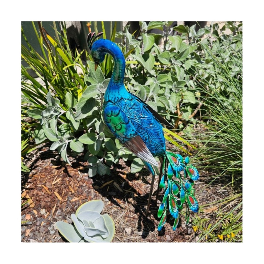 Bronrob Hand-Painted Metal Peacock Garden Decor Ornament 65x23x32.5cm