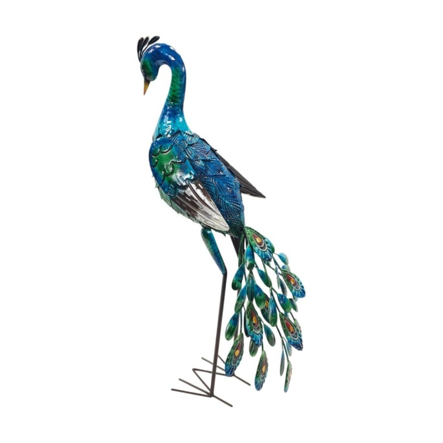 Bronrob Hand-Painted Metal Peacock Garden Decor Ornament 65x23x32.5cm