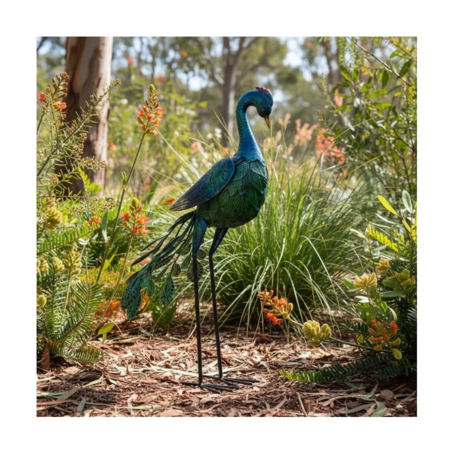 Bronrob Hand-Painted Metal Peacock Garden Decor Ornament 65x23x32.5cm