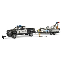 Bruder 1:16 Light Up RAM Police Pickup & Trailer w/Boat And Figures Kids Toy 4y+