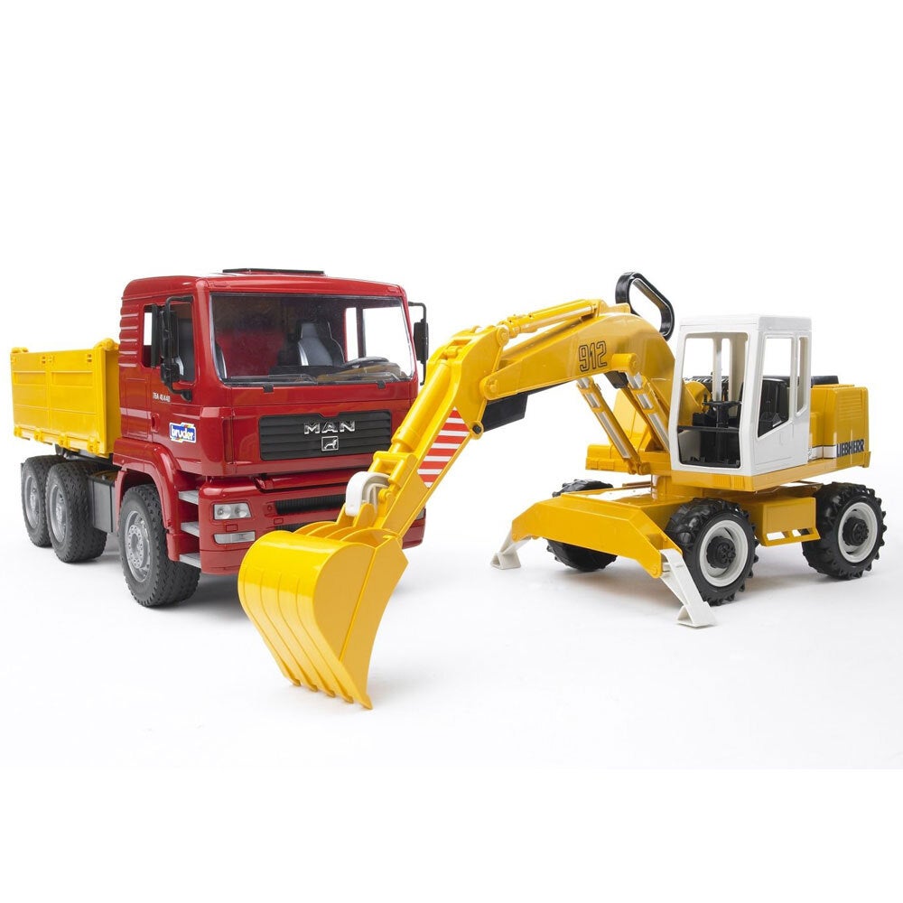 Bruder 1:16 Man TGA Construction Truck Vehicle w Liebherr Excavator Kids Toy 3y+