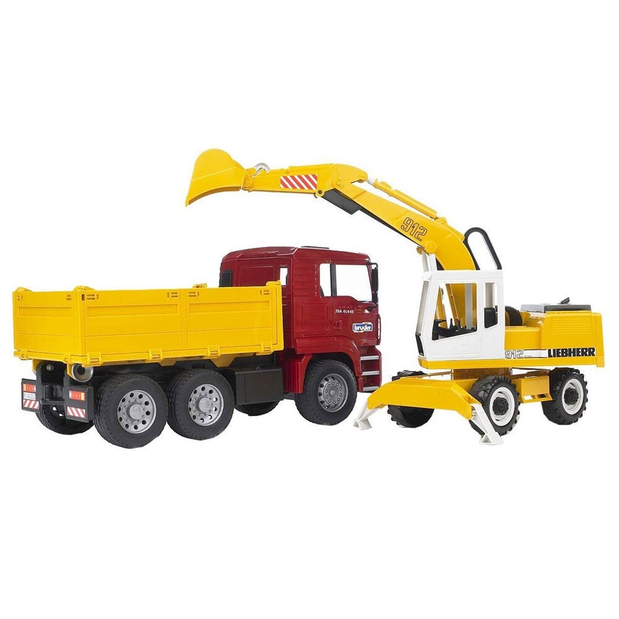 Bruder 1:16 Man TGA Construction Truck Vehicle w Liebherr Excavator Kids Toy 3y+