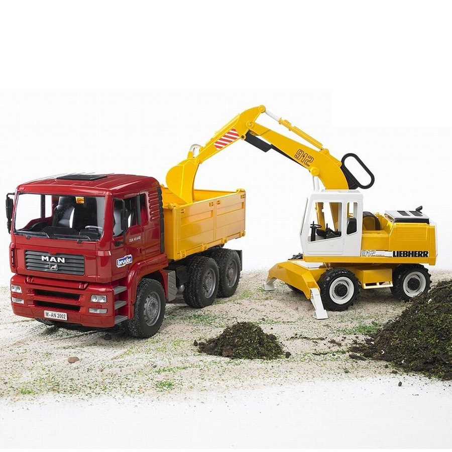Bruder 1:16 Man TGA Construction Truck Vehicle w Liebherr Excavator Kids Toy 3y+