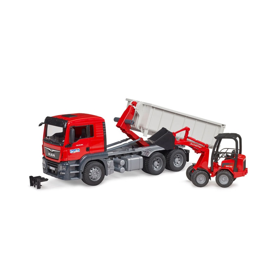 Bruder 1:16 Man TGS Truck With Roll-Off-Container & Loader Model Kids Toy 3y+