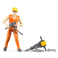 Bruder Bworld 11cm Construction Worker Figurine Man w/Broken Machine/Tools 4y+