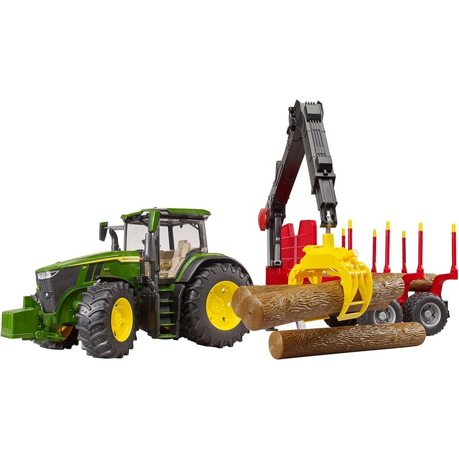 Bruder John Deere 7R 350 Tractor w/Forestry Trailer/4 trunks 1:16 Kids Toy 4+