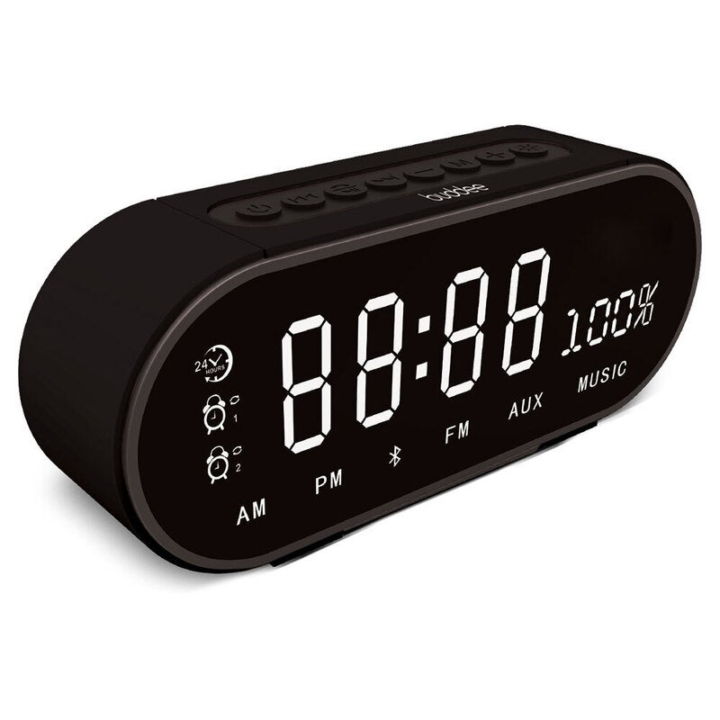 Buddee Bluetooth Speaker Digital Alarm Clock w/ FM Radio/USB Charging/LED/Black