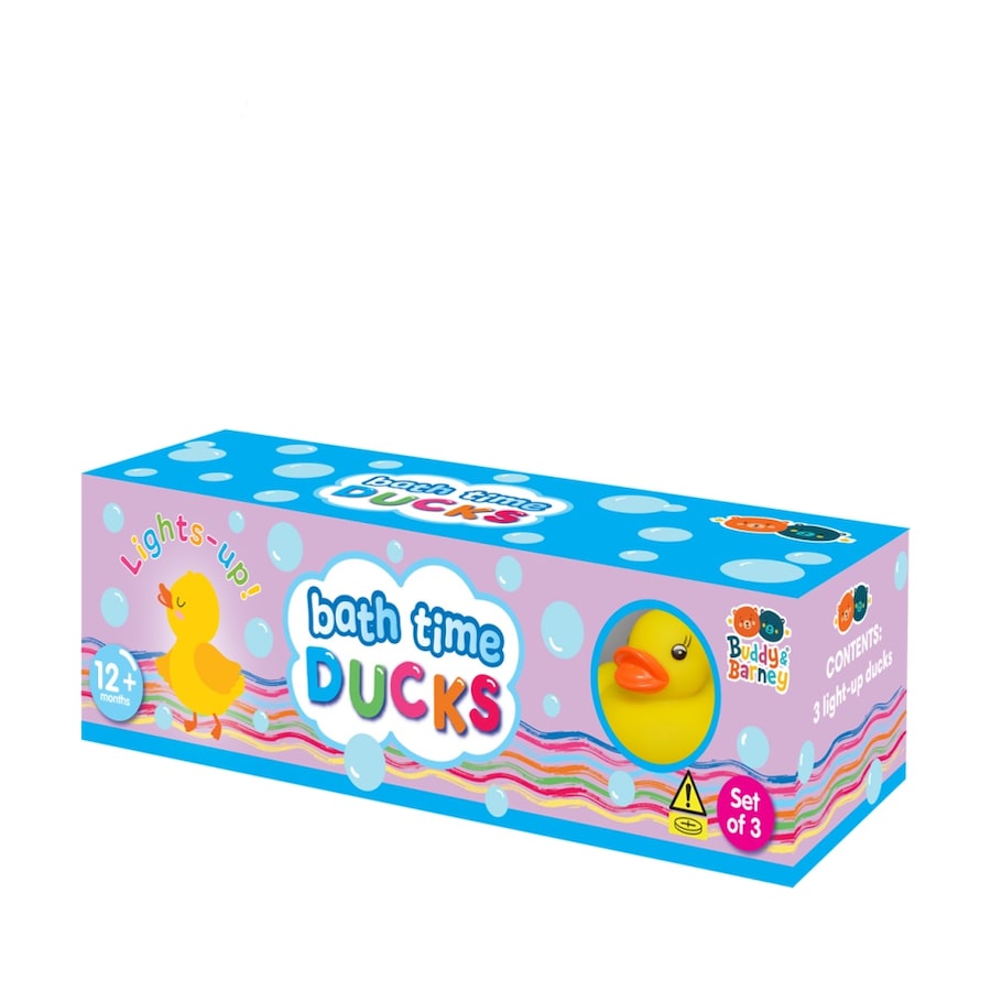 BUDDY BARNEY BATH TIME LIGHT UP DUCKS Set Of 3 Light Up Rubber Ducks For Bath Lights Activate In Water 12 Months Plus.