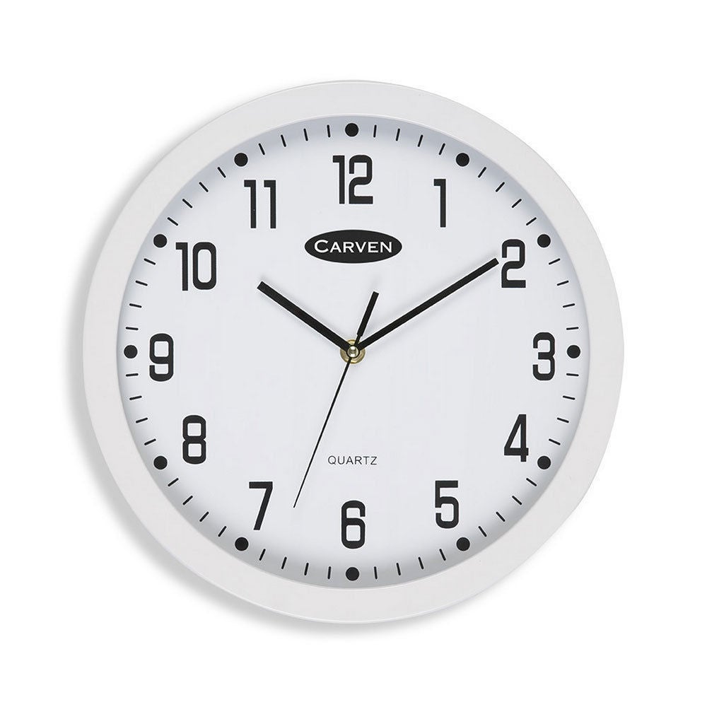 Carven 30cm Round White Wall Clock Silent Analogue 300mm for Home Office Decor